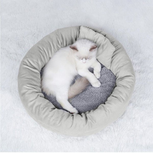 Round Dog Kennel Mat Set - 3-Piece Thickened Puppy Bed with Pillow, 15.75in Carousel 1