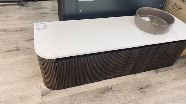 1500 NORAH CURVED LUXE RIGHT OFFSET BASIN 2 DRAW IN SMOKEY OAK $ OPTIONAL BASIN Carousel 1