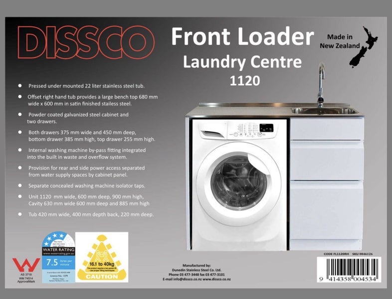 Laundry Tub Front Loader 1120 wide 600 deep double drawers Left Basin64694147310722112