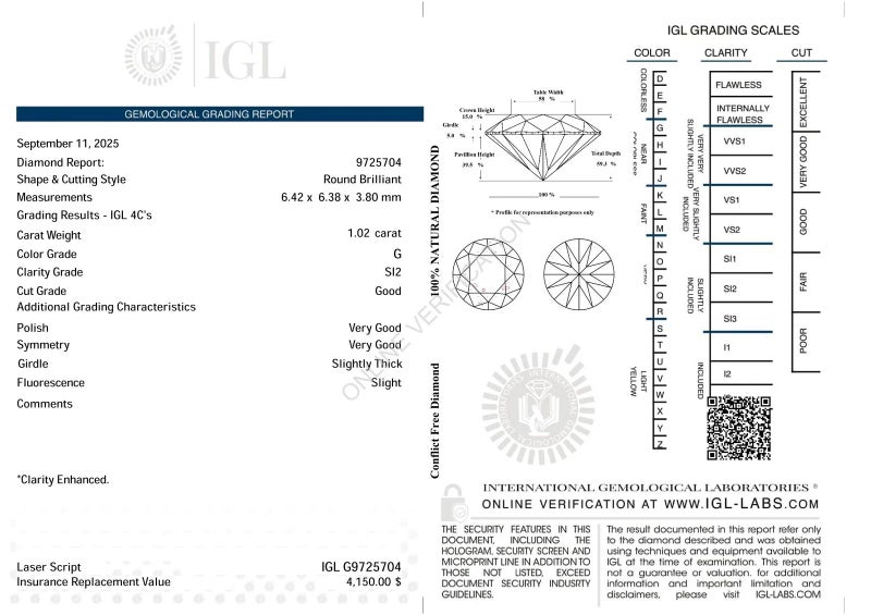 $1 RES * Valuation $7,153.00 * 1.02ct Round Large WHITE Diamond Loose IGL CERT Carousel 2