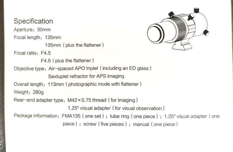 Askar F135/4.5 Triplet Astrograph lens Carousel 9