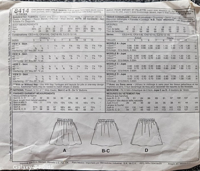 McCALL'S 8411, CHILDREN 'S AND GIRLS' SKIRTS, SIZE 4,5,5 Carousel 2