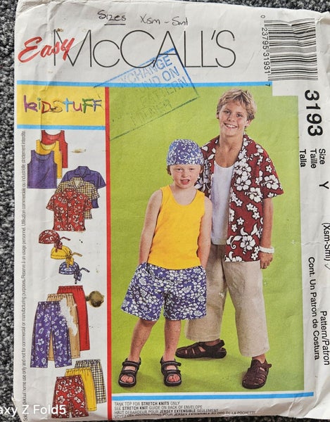 McCALL'S 3193, CHILDREN AND BOY'S SHIRT, TANK TOP, PULL-ON CROPPED PANTS Carousel 1