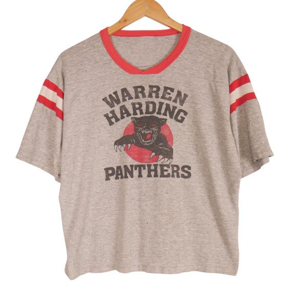Vintage 1980s Single Stitch USA NCAA Warren Harding Panthers Cropped Tee Medium Carousel 1