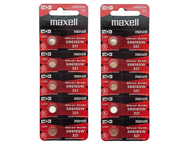 Maxell SR616SW (321) silver oxide - 10 watch batteries (B5 x 2) Carousel 1