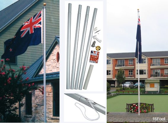== 16Ft (4.9m) Aluminium Flagpole Kit with Flag == Carousel 1