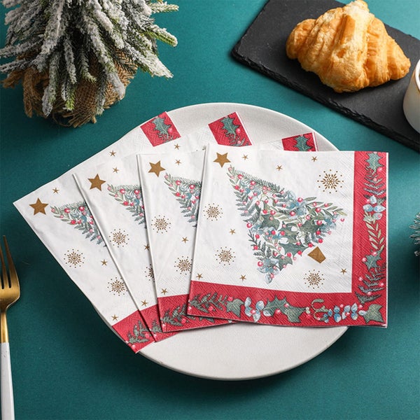 20 Pcs Christmas Tree Paper Napkins,Double Sided Xmas Party Supplies,Holida Carousel 1