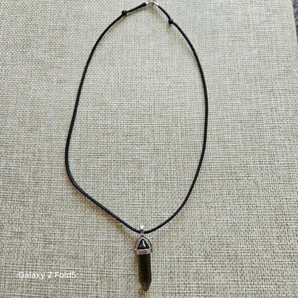 TIGERS EYE & BROWN GLASS CHAKRA OBLISK ON BLACK CORD Carousel 2