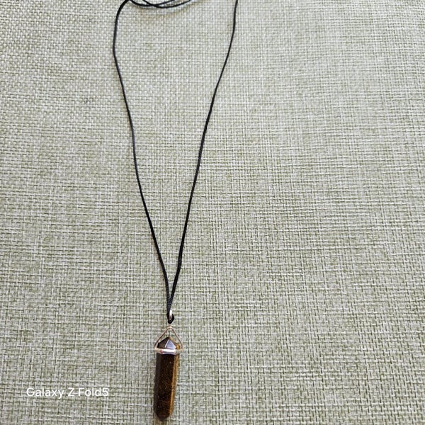 TIGERS EYE & BROWN GLASS CHAKRA OBLISK ON BLACK CORD Carousel 3