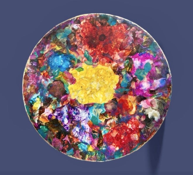 Flower Bubble Alcohol Ink Collage Pieces on Large Canvas Carousel 1