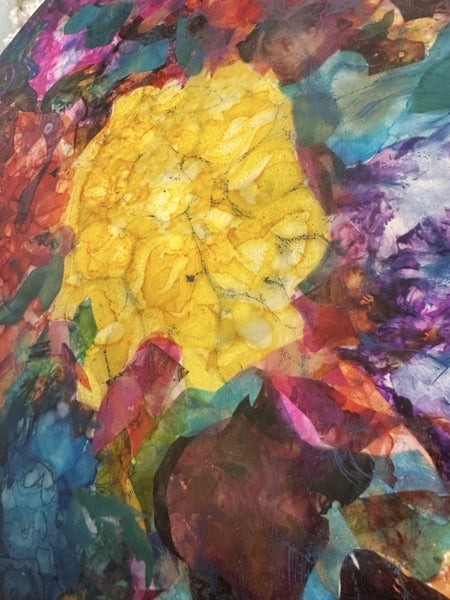 Flower Bubble Alcohol Ink Collage Pieces on Large Canvas Carousel 6