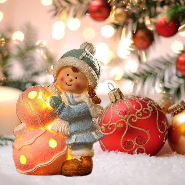 Hand-Painted Christmas Doll Ornament - Ceramic LED Lighted Decor for Firepl Carousel 1