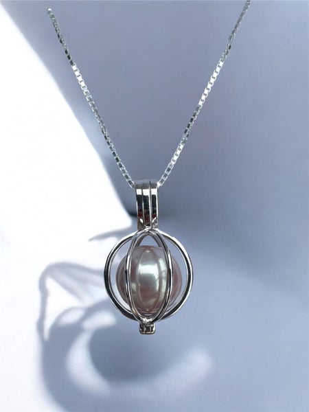 Captured Moment Necklace - Sterling Silver Cage Necklace with Pink Edison Pearl Carousel 2
