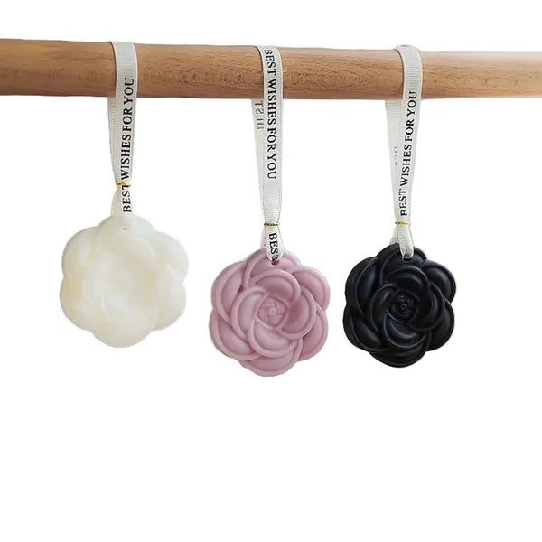 Camellia Fragrance Beautiful White Flower Hanging Air Freshener Perfume Lasti... Carousel 2