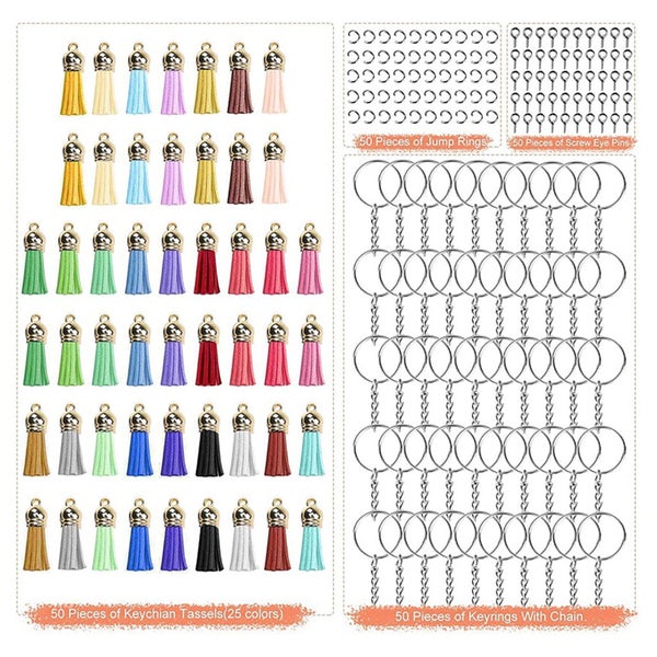 Keychain Tassel Set Keychain Making Kit, 200 PCS Leather Tassels Key Rings, Carousel 2