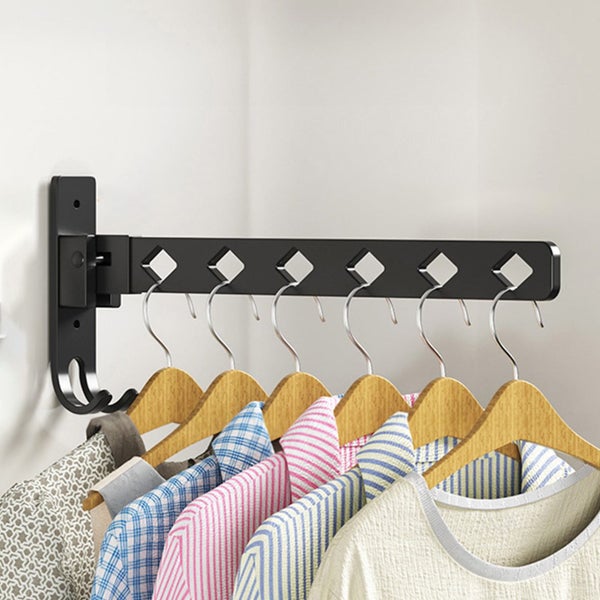 Wall Mount Coat Hanger Holder Black Clothes Drying Organizer Rack Garment H Carousel 1