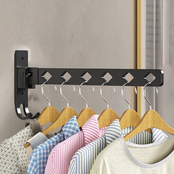 Wall Mount Coat Hanger Holder Black Clothes Drying Organizer Rack Garment H Carousel 6