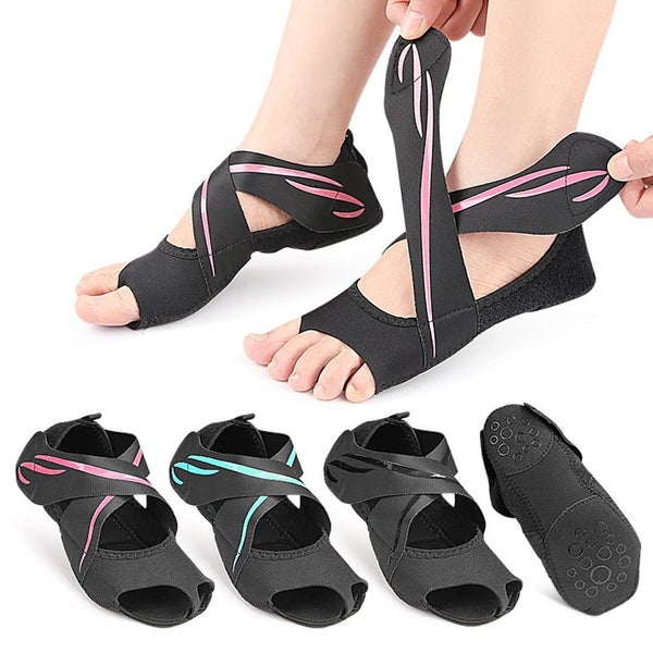 A Pair Of Foot Support Yoga Socks Toeless Non-Slip Grips & Straps For Pilates... Carousel 2