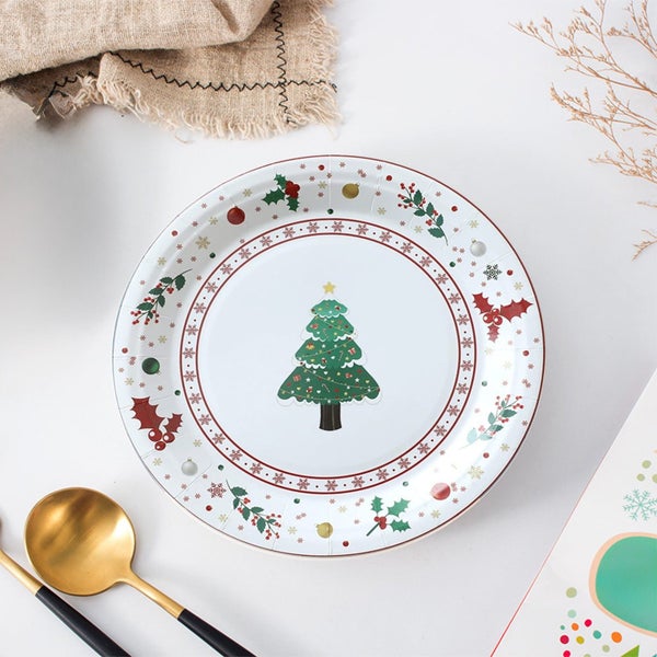Christmas Paper Plates ! Christmas Tree Paper Plates 7 Inch, Disposable Sha Carousel 1
