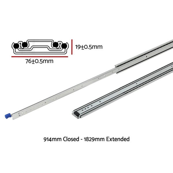 Giantz 2X Drawer Slides Full Extension Locking 227Kg 914-1829Mm Length Carousel 2