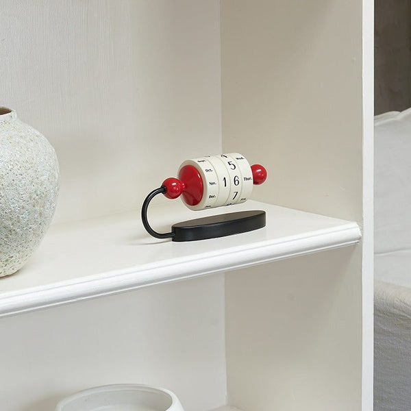 Elosung Red Rotating Perpetual Calendar - Manual Roller Desk Decor Timeless Date Carousel 2