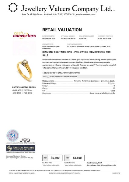 $5,500 18CT YG DIAMOND SOLITAIRE RING #A2147344-1 Carousel 2