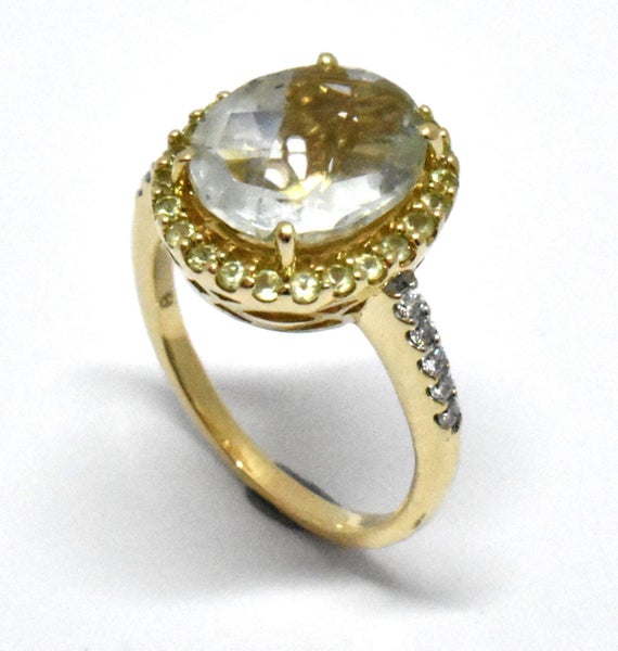 $4,000 14CT YG QUARTZ, PERIDOT & DIAMOND CLUSTER RING #B21125491-2 Carousel 1