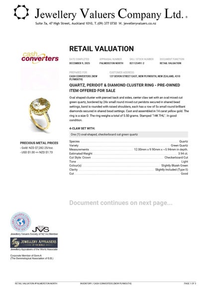 $4,000 14CT YG QUARTZ, PERIDOT & DIAMOND CLUSTER RING #B21125491-2 Carousel 2