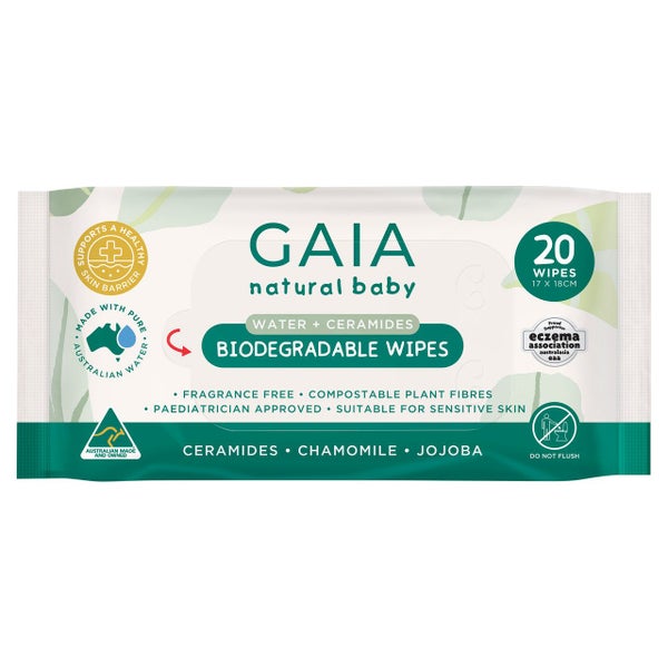 Gaia Natural Baby Biodegradable Baby Wipes 20 Pack Carousel 1