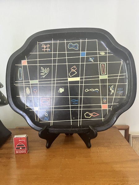 Mid c mod black metal serving tray . Carousel 1