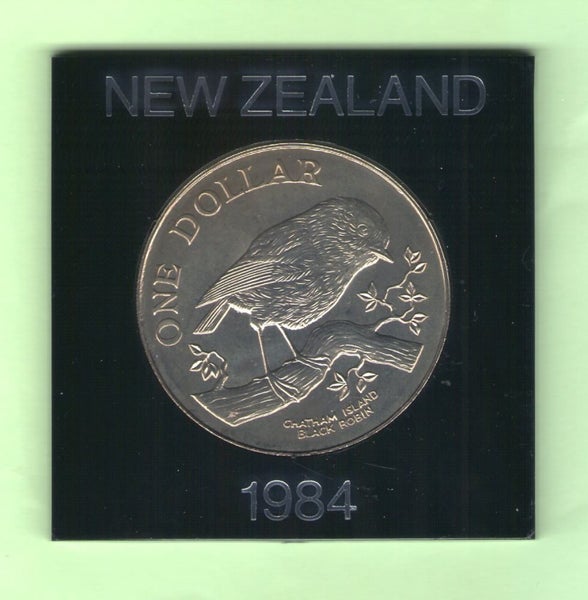 NZ - Large Dollar - 1984 Black Robin - Cased UNC Carousel 1
