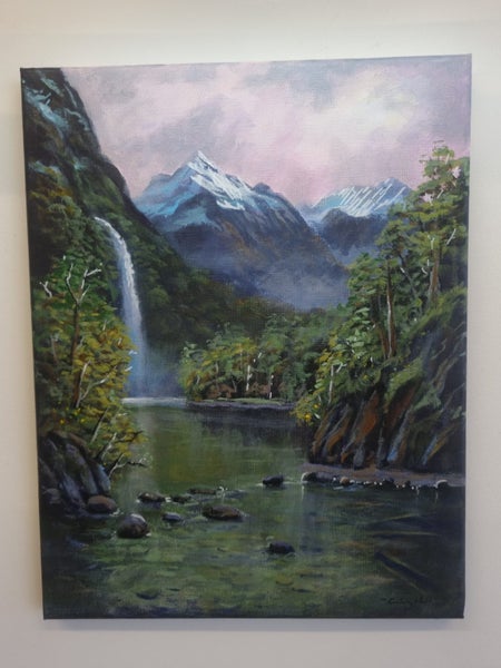 A Waterfall in Fiordland - Caley Hall - Original Painting Carousel 1