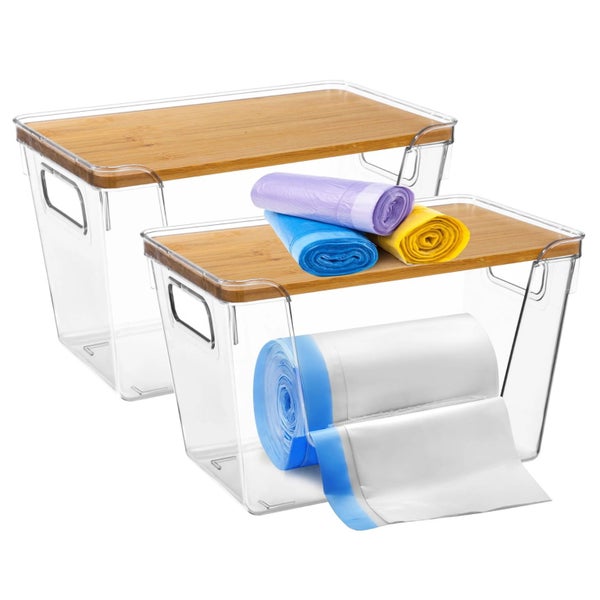 2 Pcs Trash Bag Holders, Under Sink Garbage Bag Dispensers with Wood Lids, Carousel 1