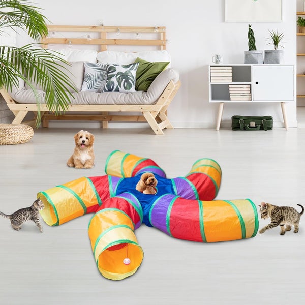 S-Shaped 5 Way Cat Play Tunnel Tube in Gray for Kittens and Puppies Carousel 6