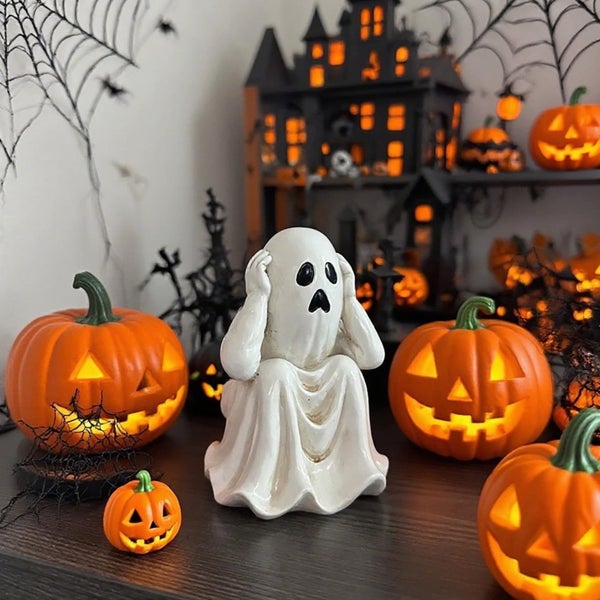 Gothic Halloween Ghost Ornament - 8" Handcrafted Resin Decor for Desk, Shel Carousel 1