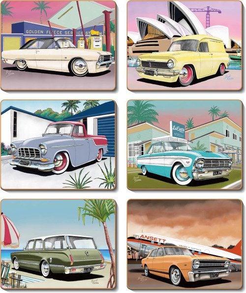 Cinnamon Australian 60s Cork Backed Drink Coasters Set of 6 Carousel 1