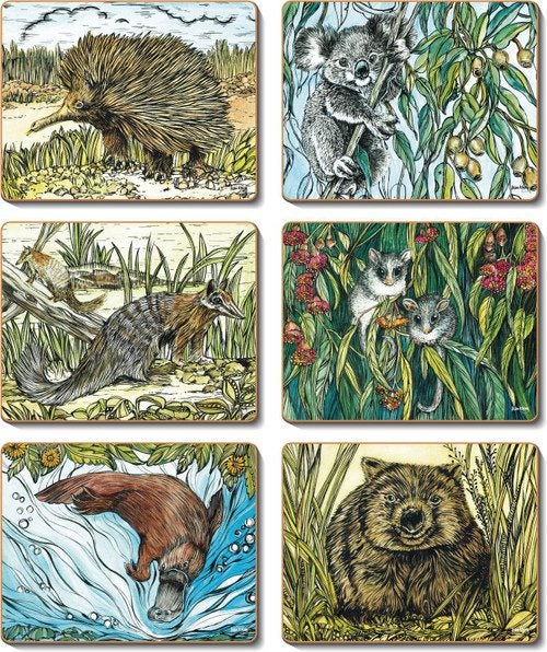 Cinnamon Animal Woodcut Cork Backed Placemats Set of 6 Carousel 1