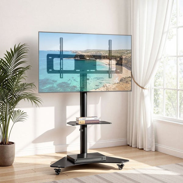 40-100" Tv Stand Mount Bracket Universal Adjustable Height With Wheels Carousel 1