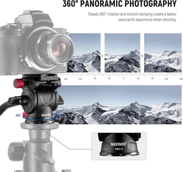 NEEWER Fluid Tripod Head with Handle & Arca Type Quick Release, Aluminum Alloy Carousel 2