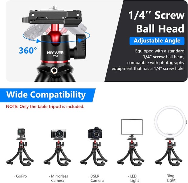 NEEWER Camera Tripod with Remote, Mini Flexible Tripod Stand with Action Camera Carousel 2