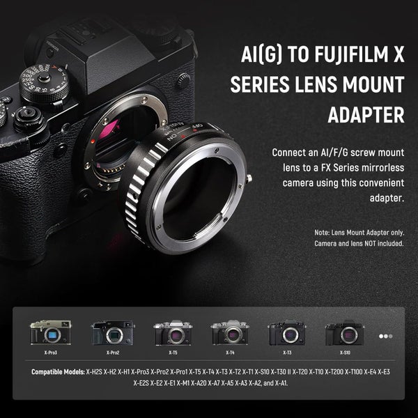 NEEWER Lens Mount Adapter Compatible with Nikon AI/F/G Lens to Fuji X Fujifilm Carousel 2