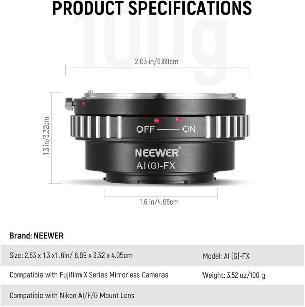 NEEWER Lens Mount Adapter Compatible with Nikon AI/F/G Lens to Fuji X Fujifilm Carousel 7