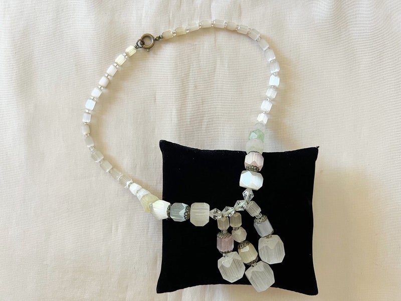 Vintage Art Deco Frosted Czech Glass Tassel Choker Necklace Pastel Beads c1930s Carousel 8