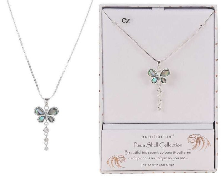 PAUA SHELL BUTTERFLY NECKLACE- SILVER PLATED EQ- NEW Carousel 1