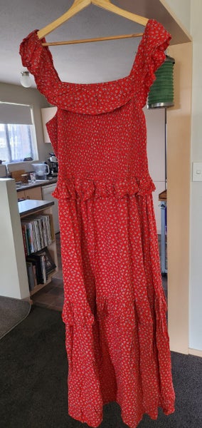 Dress red Band of Gypsies S18 shirred bodice midi length Sundress Carousel 2