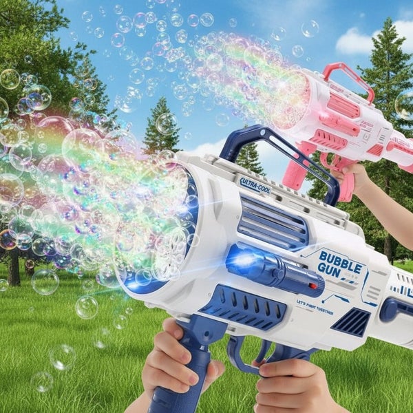 Large Rechargeable Rocket Bubble Gun + Flashlight (43cm) Pink/Blue Carousel 1