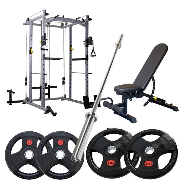 Power Cage Full Rack Combo---80kg Weights+20kg Barbell+Adjustable Bench Carousel 1