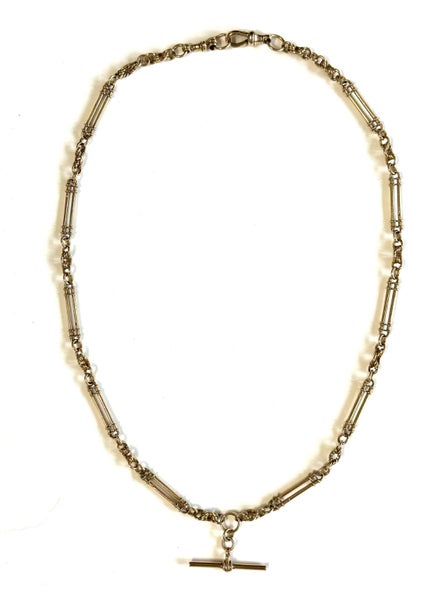 9ct Yellow Gold 58cm Fob Chain with T Bar Carousel 1