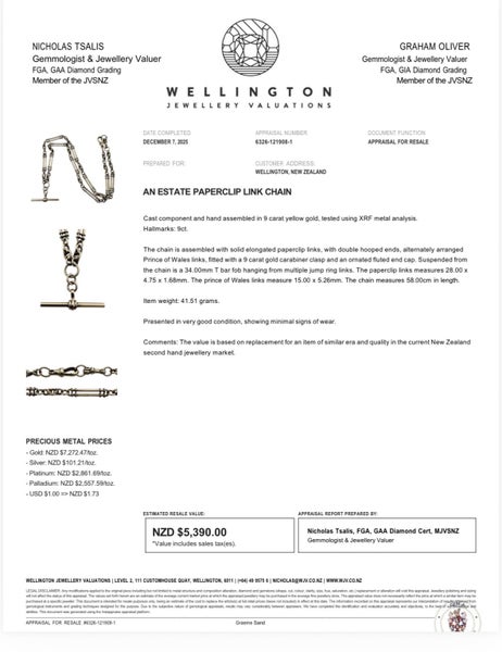 9ct Yellow Gold 58cm Fob Chain with T Bar Carousel 5