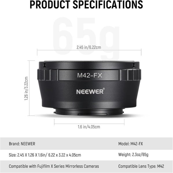 NEEWER M42 to Fuji X Lens Mount Adapter Compatible with M42 Lens to Fujifilm X Carousel 7